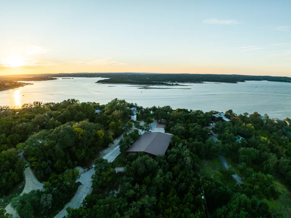 Lake Travis aerial drone photography at sunset — FAA certified drone Austin TX